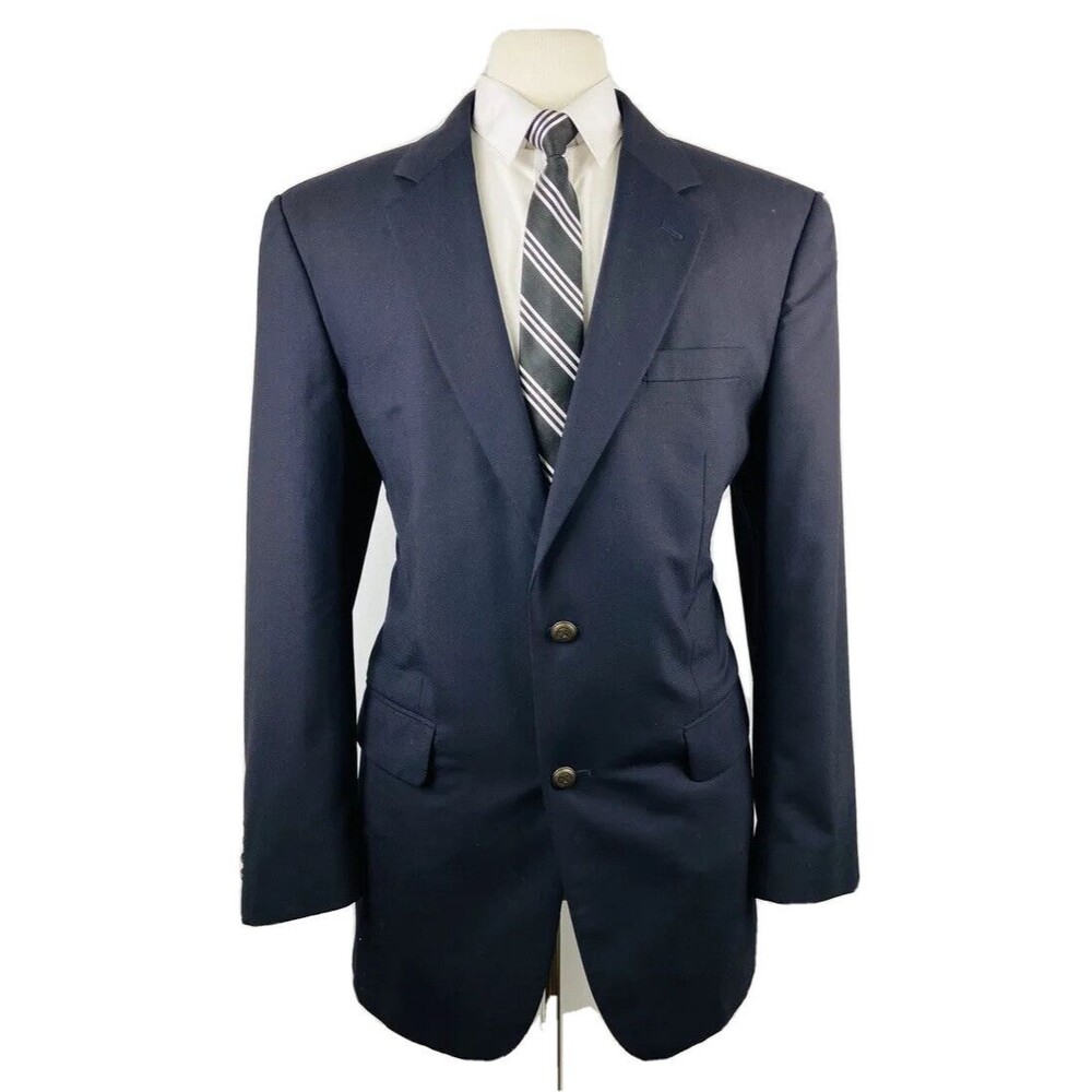 JOS A BANK MENS 42L NAVY METAL BUTTON 100% WOOL BLAZER SPORT COAT SUIT JACKET